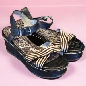 Sam Edelman black leather platform sandals zebra fur strap size 8.5